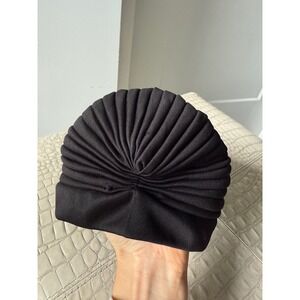 Womens Black Turban Hat Head Wrap Pleated Polyester Headwear‎